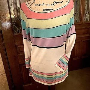ESCADA VINTAGE STRIPED PULLOVER TOP/SIZE 12 BUT RUNS SMALL. 60% RAYON/40% COTTON